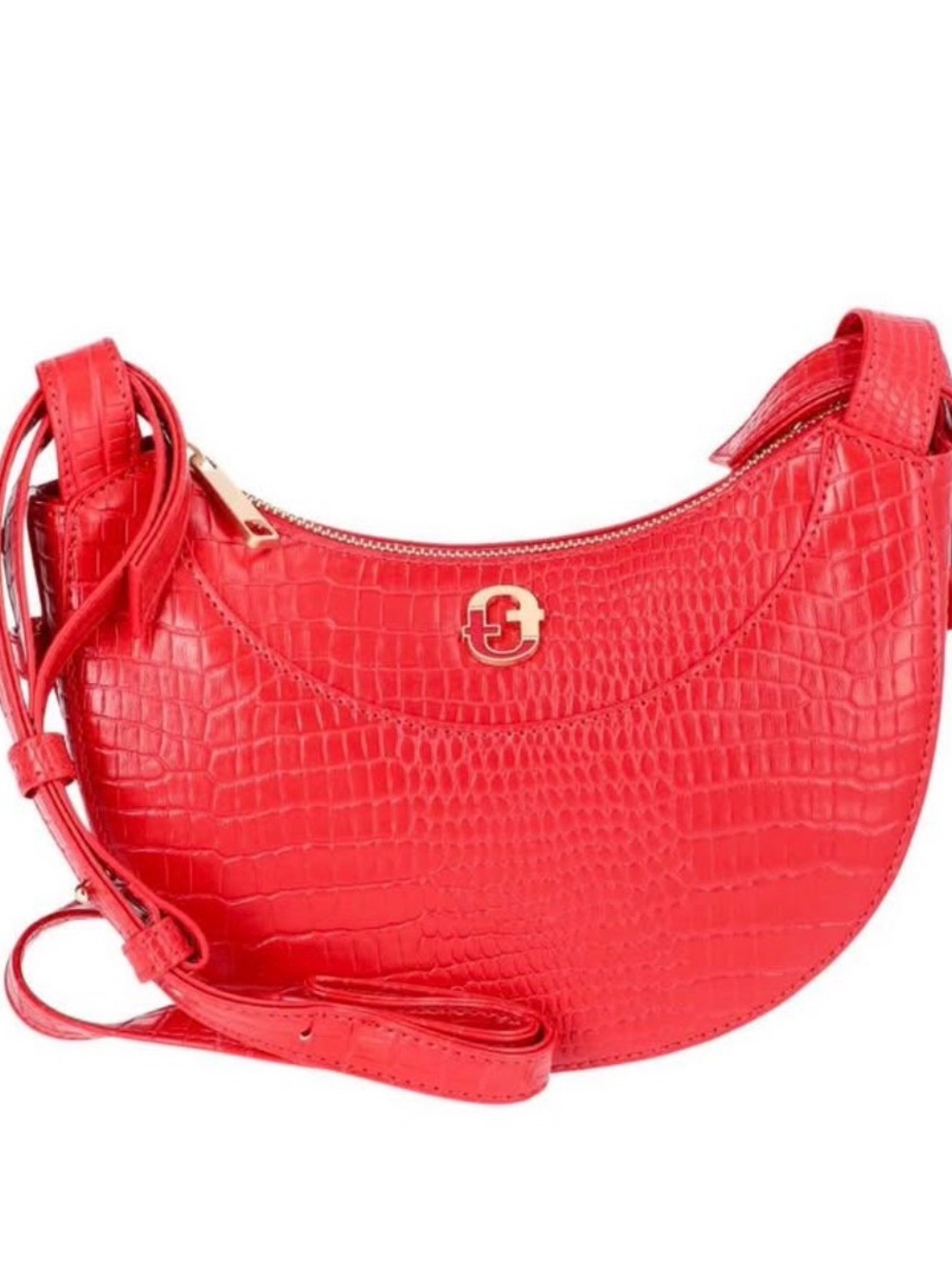 Red Croc-Embossed Crescent Crossbody Bag - Unbranded